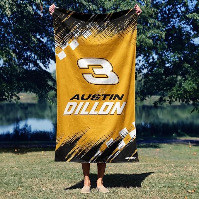 Northwest NASCAR Austin Dillon Simple Speed Beach Towel, Cotton Blend Lightweight Bath, Pool Swim Travel Fan Gear, 30 x 60 Inch