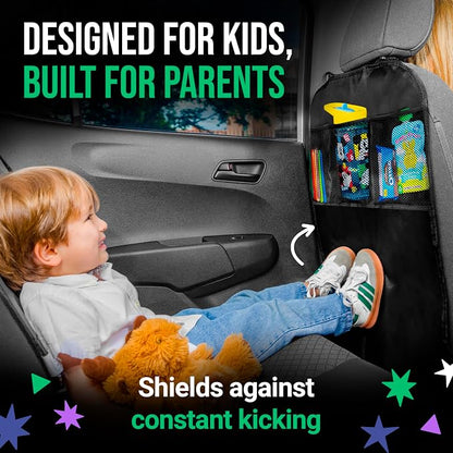 Todays Kids 2 Pack Kick Mats Back Seat Protector - Backseat Car Organizer for Kids, Car Storage Organizer, Back Seat Cars Organizers, Cars Organizers Backs Seats, Travel Accessories, 3 Pockets