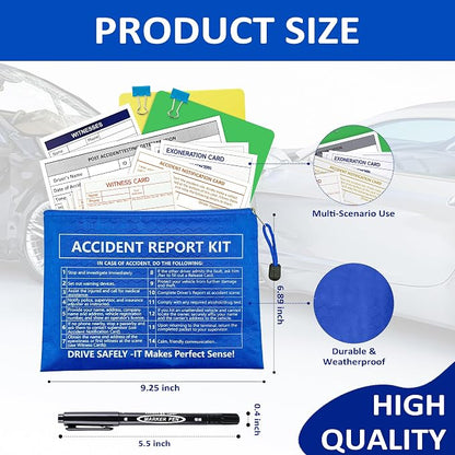 10 Pack Waterproof Vehicle Accident Report Kit Vinyl Pouch 6.9x9.3 inch Car Accident Kit Driver's Vehicle Inspection Report For Drivers Collect Organize and Report Vehicle Accident (10, Blue)