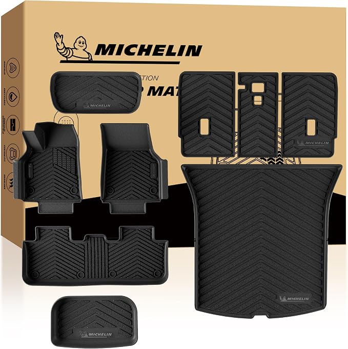 Michelin Vehicle Mat, All-Weather TPE Custom Fit Liner for Tesla Model Y 5 Seat Floor Mats 2025-2027 (9 Piece), Premier