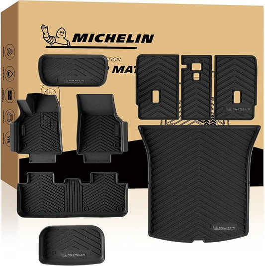 Michelin Vehicle Mat, All-Weather TPE Custom Fit Liner for Tesla Model Y 5 Seat Floor Mats 2025-2027 (9 Piece), Premier