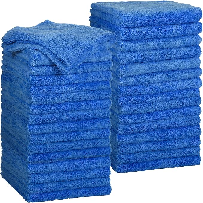 Shimeyao 30 Pcs 12.5 × 12.5 Inch Microfiber Towels for Cars, 500 Gsm Edgeless Plush Car Detailing Towel, Lint Free Scratch Free Cleaning Cloths for Drying, Washing, Polishing, Waxing, Home (Dark Blue)