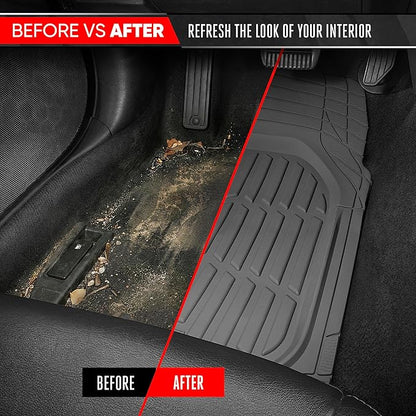 Motor Trend FlexTough LITE Rubber Car Mats Full Set - All Weather Floor Mats for Trucks, Cars & SUVs - Automotive Waterproof Gray Car Floor Mats for Cars Interior Accessories Universal Trim-to-Fit