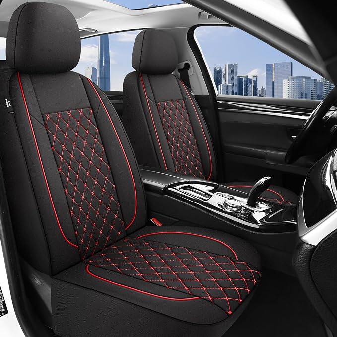 YGL Breathble Car Seat Covers Front Set, Washable Seat Covers for Cars, Premium Cloth Car Seat Protectors, Interior Covers for Cars, Sedan Van Truck SUV(Black/Red)