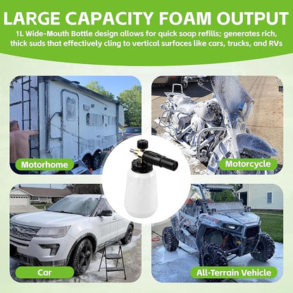 Foam Cannon for Greenworks Pressure Washer - 3700 PSI, 1L Large Bottle, 1/4" Quick Connect, Adjustable Snow Foam Lance for Car Detailing & Cleaning