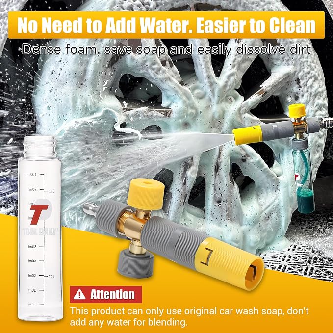 Tool Daily Foam Cannon Dual Connector, Mini Foam Cannon for Pressure Washer, 5 Power Washer Spray Nozzle Tips, 1/4 Inch Quick Connect