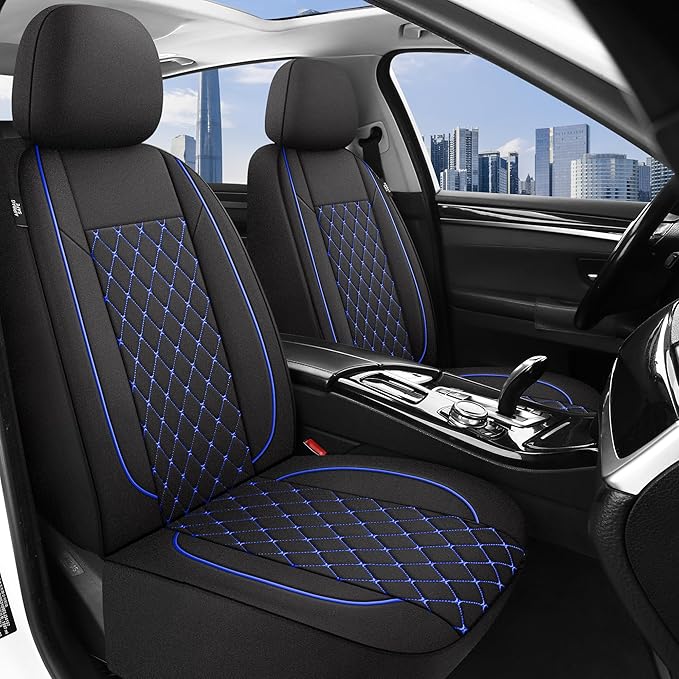 YGL Breathble Car Seat Covers Front Set, Washable Seat Covers for Cars, Premium Cloth Car Seat Protectors, Interior Covers for Cars,Sedan Van Truck SUV(Black/Blue)