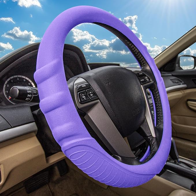 FH Group Universal Fit Silicone with Grip and Pattern Massaging Grip Steering Wheel Cover fits most Cars, SUVs, Trucks, and Vans Purple