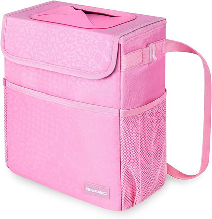 SIBOFUEGO Car Trash Can Cute - Multifunctional Interior Car Accessory for Women, Car Organizer and Storage with Adjustable Straps, Car Stuff Storage 2 Gallons (Leopard-Print Pink)