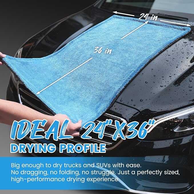 PUGPIU Car Drying Towel - 1400GSM Extra Large Super Absorbent Microfiber Towels for Cars 24"x36" - Large Edgeless with Twisted Loop, Lint-Free & Streak-Free for Auto Detailing, SUV, Truck (Blue)