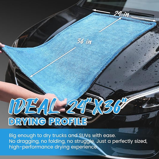 PUGPIU Car Drying Towel - 1400GSM Extra Large Super Absorbent Microfiber Towels for Cars 24"x36" - Large Edgeless with Twisted Loop, Lint-Free & Streak-Free for Auto Detailing, SUV, Truck (Blue)