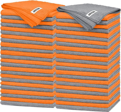FIXSMITH Microfiber Cleaning Cloth -Pack of 50, Highly Absorbent Cleaning Rags(Grey&Orange), 16"X12" All Purpose Cleaning Towels for Housekeeping, Kitchen, Car, Reusable Microfiber Towels
