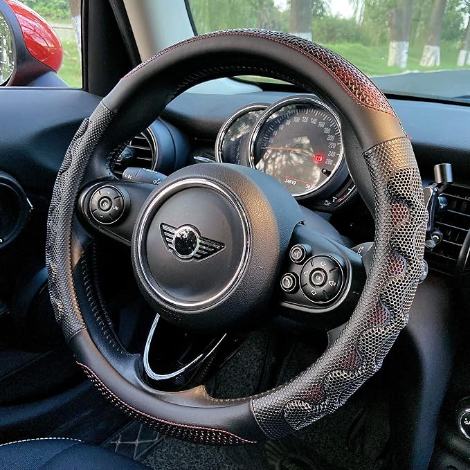 PINCTROT Small Size Steering Wheel Cover Great Grip with 3D Honeycomb Anti-Slip Design, 14 Inch (Wine Red)