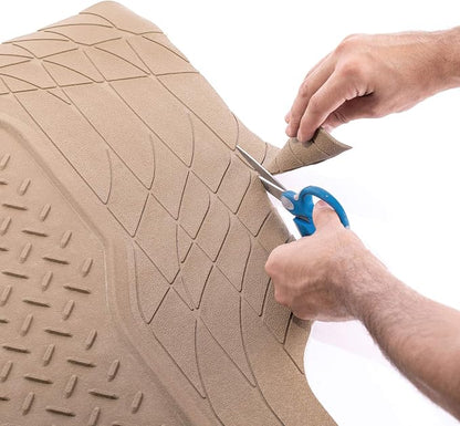 FH Group Trimmable Non-Slip Rubber Floor Mats 3 Row Set - Universal Fit for Cars Trucks and SUVs (Beige) F11305 + F16400