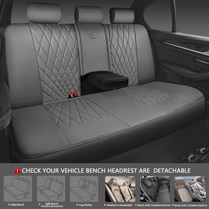 CAR PASS Piping Luxury Leather Seat Covers Full Set,5 Seats Anti-Slip Waterproof Seat Covers Compatible with Front Armrests,Universal Fit for Sendans, Suvs,Vans,Trucks,Airbag Compatible,Pure Gray