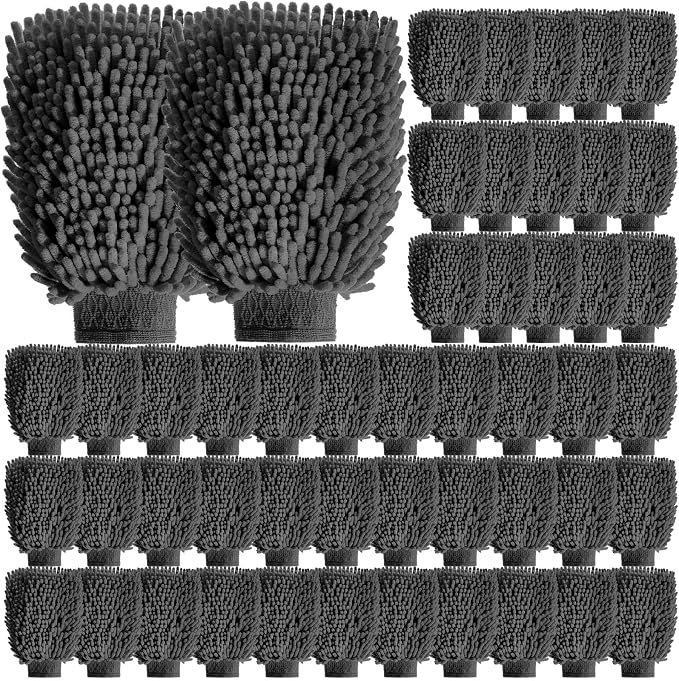48 Pack Car Wash Mitt Bulk Microfiber, 10'' x 8'' Chenille Car Wash Mitt Gloves, Scratch Free Double Sided No Lint No Marks for Truck SUV and All Vehicle Surfaces (Grey)