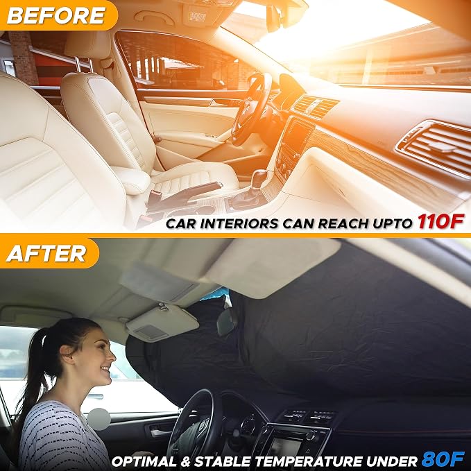 EcoNour Foldable Sunshade for Car Windshield | Dashboard Shield for Your Vehicle | Auto Window Shades for UV Rays and Sun Screen Protection | XXXX-Large (75 inches x 37 inches)