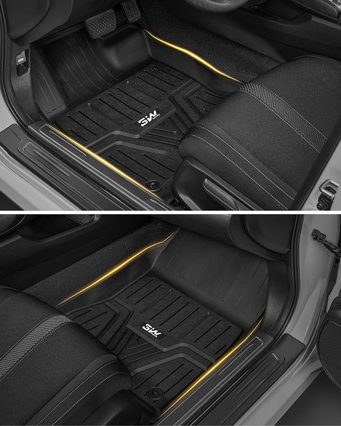 3W Floor Mats Fit for Honda Civic Sedan 2016-2021 & Hatchback 2017-2021 & Coupe 2016-2020, Custom Fit Floor Liner for 1st 2nd Row Full Set TPE All-Weather Car Liners