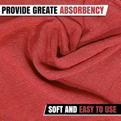 Auto Mechanic Shop Towels (13"x14"), 12 Pack Red - 100% Cotton Commercial Grade Rags for Cleaning & Maintenance, Garage Supplies - Professional Mechanics Reusable Wipes