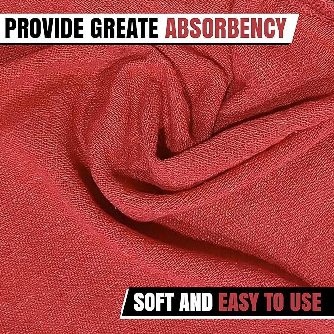 Shop Towels (Red, 1000-Pack) - Bulk Cleaning Towel in a Bag, Mechanic Cotton Wipes for Car Maintenance, Auto Mechanics & Garage, Wipe Grease & Oil, Machine Wash & Reusable