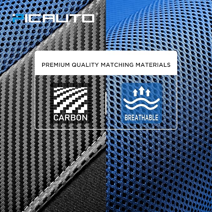 PIC AUTO Car Seat Covers - High Back Front Seat Covers, Sports Carbon Fiber Mesh Design, Universal Fit, Airbag Compatible (Blue)