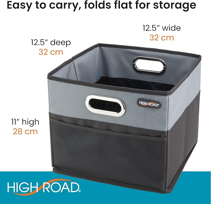High Road CargoCube Car Storage Bin - Leakproof Car Trunk Storage Organizer with Metal Handles and Front Mesh Pocket (Square)
