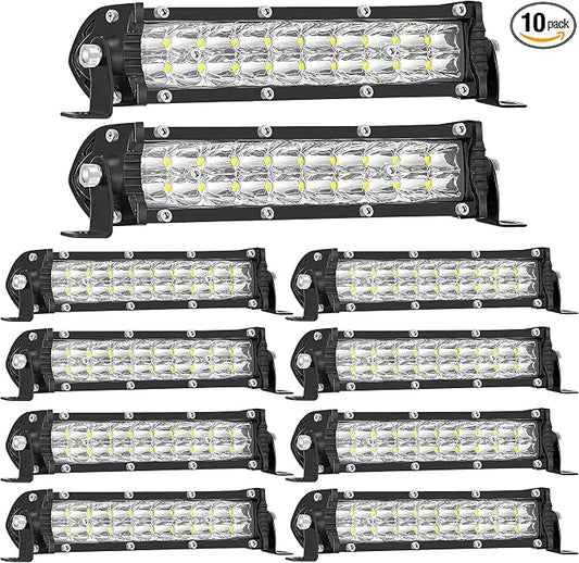 San-Young Slim 7 Inch LED Light Bars, 12V-60V Off Road Driving Truck LED Bar Lights 60W 6000lm Combo Off Road Lights, Waterproof Small Light Pods for ATV UTV RV Lawn Mower Golf Cart Boat, 10 Pack