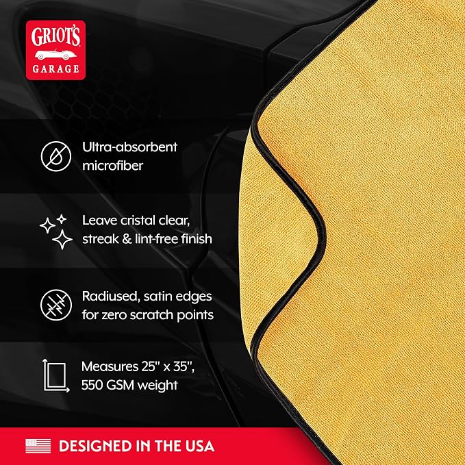 Griot's Garage Microfiber Terry Weave Drying Towel for Car Wash and Auto Detailing, High Absorbency, Machine Washable, 25" x 35", 55517