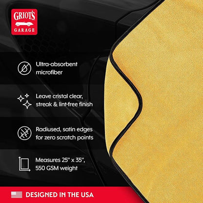 Griot's Garage Microfiber Terry Weave Drying Towel for Car Wash and Auto Detailing, High Absorbency, Machine Washable, 25" x 35", 55517