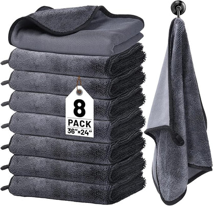 8 PCS Microfiber Towels for Cars 36x24 Inch Microfiber Cleaning Cloths Bulk Soft Car Detailng Towel Cloths 600 GSM Detailing Buffing Quick Drying Towel Polishing Waxing Auto Detailing Towel Cloth