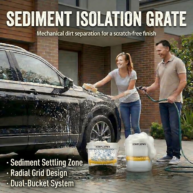 10.4" Heavy Duty Car Wash Bucket Insert (2-Pack) & Wash Mitt Kit - 10.6 oz Detailing Dirt Separator & Grit Trap, Scratch-Free Auto Wash, Fits 3.5 to 5 Gallon Buckets (Yellow Kit)