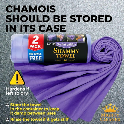 Premium 2pk +1 Free Shammy Cloth for Car Drying - 26"x17" - Super Absorbent Chamois Towel - Scratch-Free, Reusable & Soft Wash Cloth - Car Drying Towels