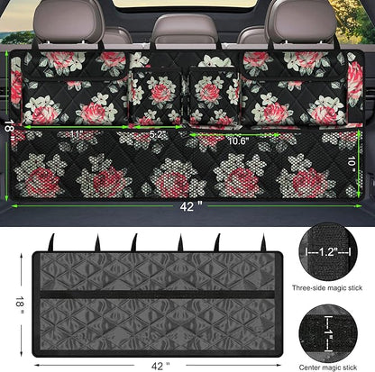 Femuar Car Trunk Organizer,Large Capacity Backseat Trunk Organizer(42"*18"),Collapsible Car Storage Bag with 8 Pocekt,Car Organizer for SUV/MPV/Truck - Floral