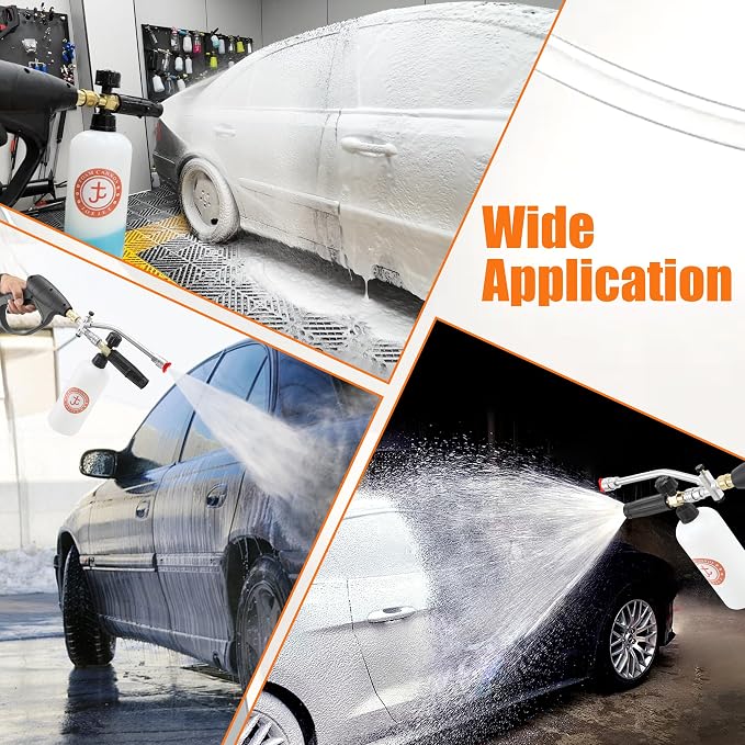 JOEJET Short Pressure Washer Gun with Foam Cannon Dual Connector Accessory, Car Wash Foam Gun with 1/4 Inch Quick Connector, 5 Pressure Washer Nozzle Tips, 1 Liter