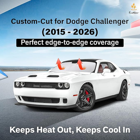 EcoNour Windshield Sunshade Compatible for Dodge Challenger 2015-2023 2024 2025, Sun Visor for Front Windshield & Window Sun Shade Cover, UV Heat Blocker & Protector, Car Accessories