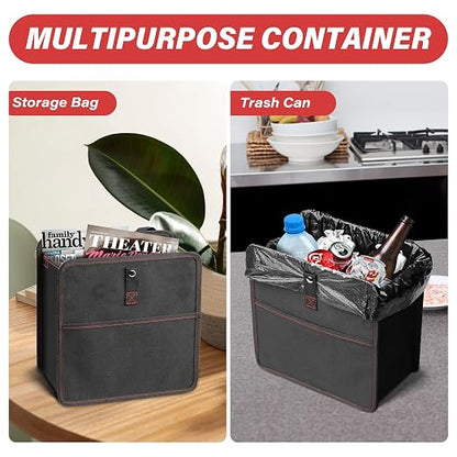 YSSOA Foldable Car Trash Can with Storage Pockets, Car Garbage Can with Adjustable Straps, Waterproof & Leakproof, 3 Gallons, Black