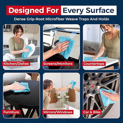 USANOOKS Microfiber Cleaning Cloth - Turq - 12Pcs (12.5x12.5 inch) High Performance - 1200 Washes, Ultra Absorbent Car Towel Traps Grime & Liquid for Streak-Free Mirror Shine - car Washing Cloth