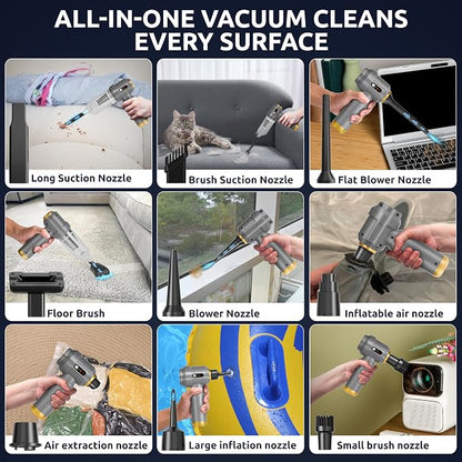 Handheld Vacuum Cordless Vacuum Cleaner with 9 Extensions, 18000Pa Brushless Suction & Air Blower (2-in-1), 7800mAH Battery, Steel+HEPA Filter, Car Vacuum, Dust Buster for Interior, Home & Pet Hair