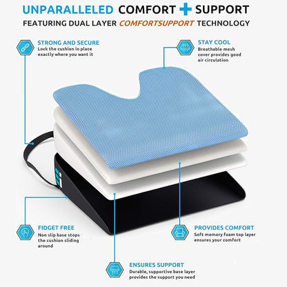 Premium Wedge Car Seat Cushion for Driving - Sciatica Seat Cushion for Car, Office, Home, Back Pain, Hip Support, Sciatica Pain Relief - Ergonomic Non-Slip Memory Foam Driving Pillow 17.5 x 15 x 3.5
