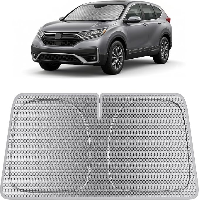 helloleiboo Windshield Sun Shade for Honda CR-V 2023-2026 Graphene Honeycomb Heat Shield with UV Protection Foldable Custom Fit Front Window Sunshade Silver 57" x 30"