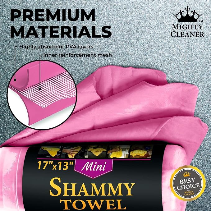 Premium 2pk Mini +1 Free Shammy Cloth for Car Drying - 17”x13” - Super Absorbent Chamois Towel for Car - Scratch-Free, Reusable & Soft Cleaning Towel