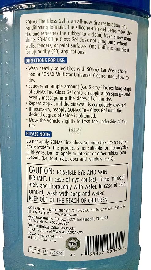 SONAX (235200-6-6PK Tire Gloss Gel - 16.9 fl. oz., (Case of 6)