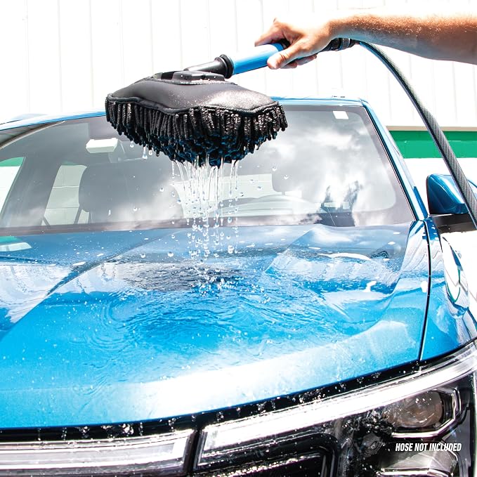 Unger 12.5” Hydropower Wash Mitt with Adjustable On/Off Water Control Valve for Car and Auto Cleaning, Absorbent Non-Scratch Microfiber Sleeve, Machine Washable, Compatible with Hose or Pole
