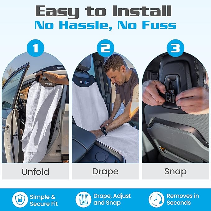 HAPPEGEAR Happeseat Waterproof Car Seat Cover & Protector – Universal Fit Car Seat Towel Cover – Non-Slip Backing, Easy Install & Storage, Machine Washable, Fits Front & Back, Silver