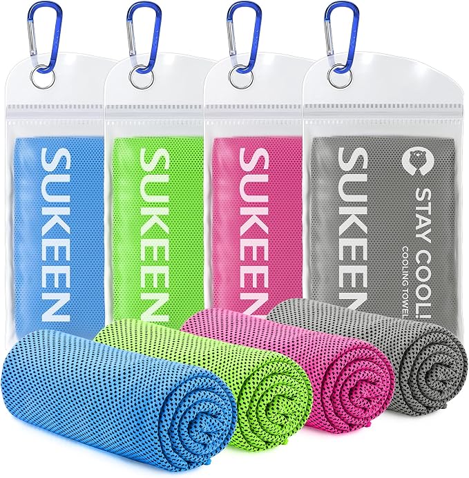 Sukeen Cooling Towels for Neck and Face, 4 Pack Cooling Towels for hot Weather (40"x12"), Cooling Rags for Yoga, Sport, Running, Workout,Gym, Camping, Fitness, Workout & More