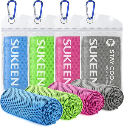 Sukeen Cooling Towels for Neck and Face, 4 Pack Cooling Towels for hot Weather (40"x12"), Cooling Rags for Yoga, Sport, Running, Workout,Gym, Camping, Fitness, Workout & More