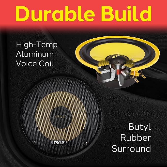 Pyle 2 Way Custom Component Speaker System-6.5” 400 Watt,with Electroplated Plastic Basket,Butyl Rubber Surround&40 Oz Magnet Structure-Wire Installation Hardware Set Included-PLG6C,Yellow (Pack of 4)