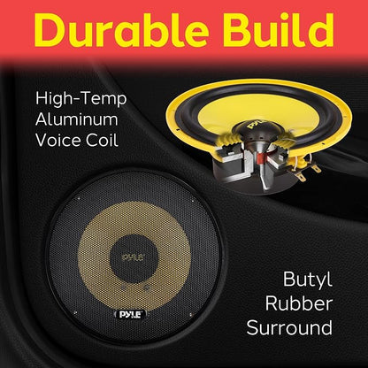 Pyle 2 Way Custom Component Speaker System-6.5” 400 Watt,with Electroplated Plastic Basket,Butyl Rubber Surround&40 Oz Magnet Structure-Wire Installation Hardware Set Included-PLG6C,Yellow (Pack of 4)