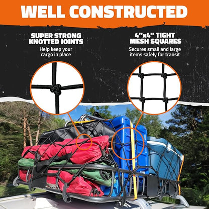 Mockins 39"x36" Elastic Cargo Net for Pickup Truck Bed, Cargo Racks & More | 6mm Thick Bungee Net with Hooks | Automotive Cargo Nets Stretching Up to 80"x75" | 4"x4" Heavy Duty Netting for Payloads