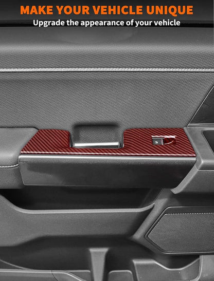 Savadicar Red Carbon Fiber Interior Accessories - Door Window Button Panel Trim Cover for Ford F150 (2021-present) - Premium Texture Interior Decor Upgrade Kit, 4-Piece Set